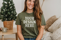 Christmas Bella Canvas 3001 Forest Green Shirt Mockup ,Trand Product Image 1