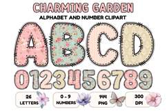 Charming Garden Doodle Alphabet PNG Letters &amp; Numbers 300DPI Product Image 1