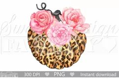 Leopard pumpkin with watercolor flowers clipart Product Image 1