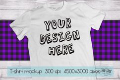 Tshirt Mockup On Purple Buffalo Plaid | Blank Shirt Photo Product Image 1