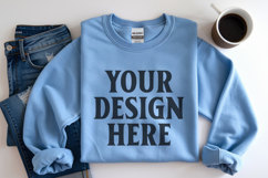 Light Blue Gildan 18000 Folded Flat Lay Mockups Product Image 1