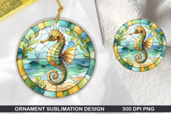 Seahorses Stained Glass Ornament PNG, Digital Download File Product Image 1