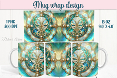 Aquamarine ocean pearl mug wrap 15oz sublimation designs png Product Image 1