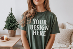 Christmas Bella Canvas 3001 Forest Green Shirt Mockup ,Trand Product Image 1