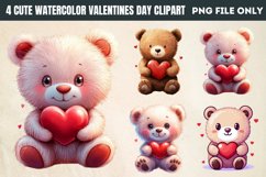 Cute Watercolor Valentines Day Clipart PNG Product Image 1