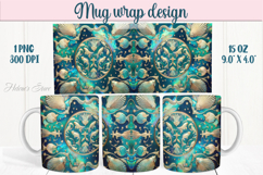 Aquamarine ocean pearl mug wrap 15oz sublimation designs png Product Image 1