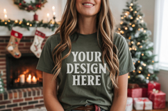 Christmas Bella Canvas 3001 Forest Green Shirt Mockup ,Trand Product Image 1