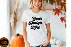 Bella Canvas 3001 Fall Woman Mockup,Fall white TShirt Mockup Product Image 1