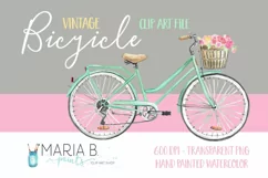 Teal Vintage Bicycle Watercolor Clip Art PNG Product Image 1