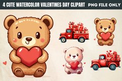 Cute Watercolor Valentines Day Clipart PNG Product Image 1