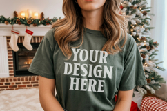 Christmas Bella Canvas 3001 Forest Green Shirt Mockup ,Trand Product Image 1