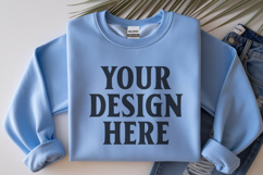 Light Blue Gildan 18000 Folded Flat Lay Mockups Product Image 1