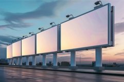 Row of blank billboards standing on the side of a road at su Product Image 1