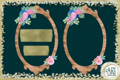 Watercolor Floral pink and blue wooden frame PNG Product Image 2