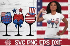 Red White Blue - Wine Glasses - SVG PNG EPS DXF Product Image 1