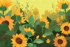 Warm sunset illuminating a vibrant field of sunflowers, crea Product Image 1