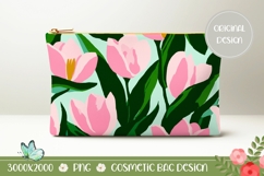 Pink Tulips Cosmetic Bag Design, Floral Cosmetic Bag Print Product Image 1