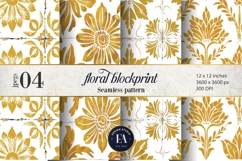 Gold Retro Floral Block Print | Geometric Floral Pattern Product Image 1