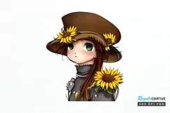 Watercolor Cute Chibi Sunflower PNG Clipart Product Image 1