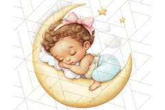 Sleeping Baby on Moon PNG, Cute Night Sky Baby Clipart Png Product Image 5