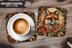 Cute Fox, Holiday Themes, Buffalo Plaid Square Coaster PNG Product Image 1