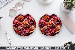 Flowers Car Coaster Sublimation| Summer Flowers Coaster PNG Product Image 1