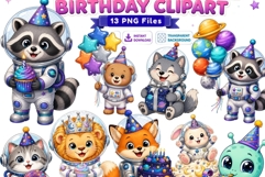 Outer Space Birthday Clipart Bundle | 13 PNG Files, Cute Product Image 1