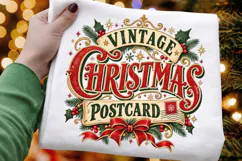 Vintage Christmas Postcard Antique Holiday Typography PNG Product Image 3