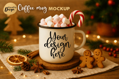 Vintage Christmas Mug Mockup | Holiday Enamel Cup with Gifts Product Image 1