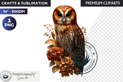 Floral Owl Fantasy clipart, Botanical and Wildlife Graphics Product Image 1