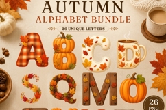 Autumn Alphabet PNG Bundle | 26 Fall Letters, Pumpkin Leaf Product Image 1