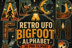 Retro UFO Bigfoot Alphabet PNG Bundle | Vintage Cryptid A-Z Product Image 1