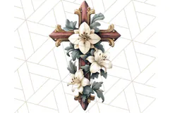 Faith Cross PNG with Flowers, Watercolor Religious Art Print Product Image 5