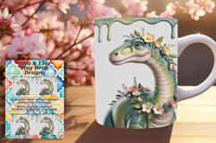 Floral 15oz Mug Wrap Png Design , Cute Dino Product Image 1