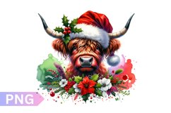 Christmas Floral Cow Sublimation - Clipart PNG Design Product Image 1