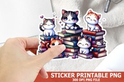 Cute Cat on A Stack of Books Sticker| Books Sticker Product Image 1