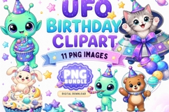 UFO Birthday Clipart | 11 PNG Files | Cute Space Birthday Product Image 1