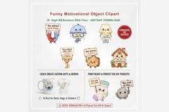 Funny Motivational Object Clipart Bundle, Cute Kawaii Product Image 6