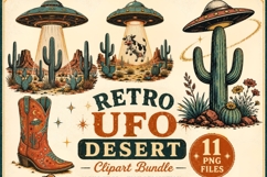 Retro UFO Desert Clipart PNG, 11 Western Alien Designs Product Image 1