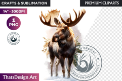 Moose Watercolor Arctic Winter Animal Clipart Wildlife PNG Product Image 1