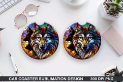 Foxes Wolves Car Coaster Sublimation| Foxes Coaster PNG Product Image 1