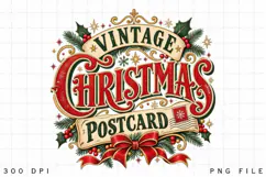 Vintage Christmas Postcard Antique Holiday Typography PNG Product Image 2