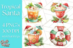 Tropical Santa Clipart Beach Christmas Clip Art Holiday PNG Product Image 1