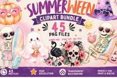 Summerween Clipart Bundle PNG, Pastel Halloween Summer Product Image 1