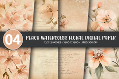 Peach Watercolor Floral Digital Paper Product Image 1