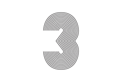 Number three 3 Line Art in black thin lines striped isolated Product Image 1