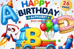 Birthday Alphabet PNG Bundle | 26 Boys Letters, Party Product Image 1