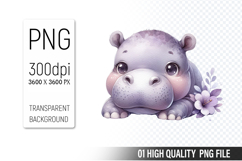 Cute Hippo Clipart PNG, Printable Animals, Wildlife Design Product Image 1
