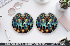 Owl Car Coaster Sublimation |Halloween Coaster PNG Product Image 1