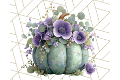 Pumpkin Clipart with Fall Flowers PNG Autumn Illustration Product Image 5